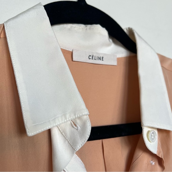 CELINE Nude Coral/Tan 100% Silk Blouse - Picture 3 of 7